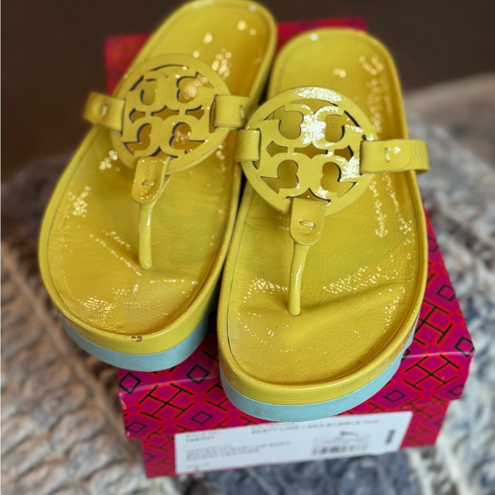 Tory Burch zesty lime miller cloud lug soft patent leather sandals